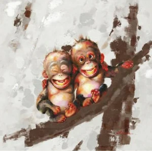 Картина на холсте 100х100 см "Братья обезьяны" EVENHOME КАРТИНЫ МАСЛОМ 129867 Коричневый;разноцветный