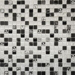 2026 мозаика микс мрамор черный,белый кол-платин 300х300 чип 15х15 (0,09м)