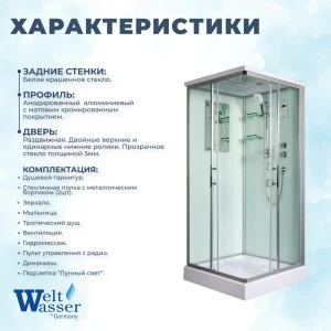 92067244 Душевая кабина с гидромассажем WeltWasser No Silicone WW/LAINE1004 100x100 низкий поддон, стекло прозрачное, универсальн STLM-1415002