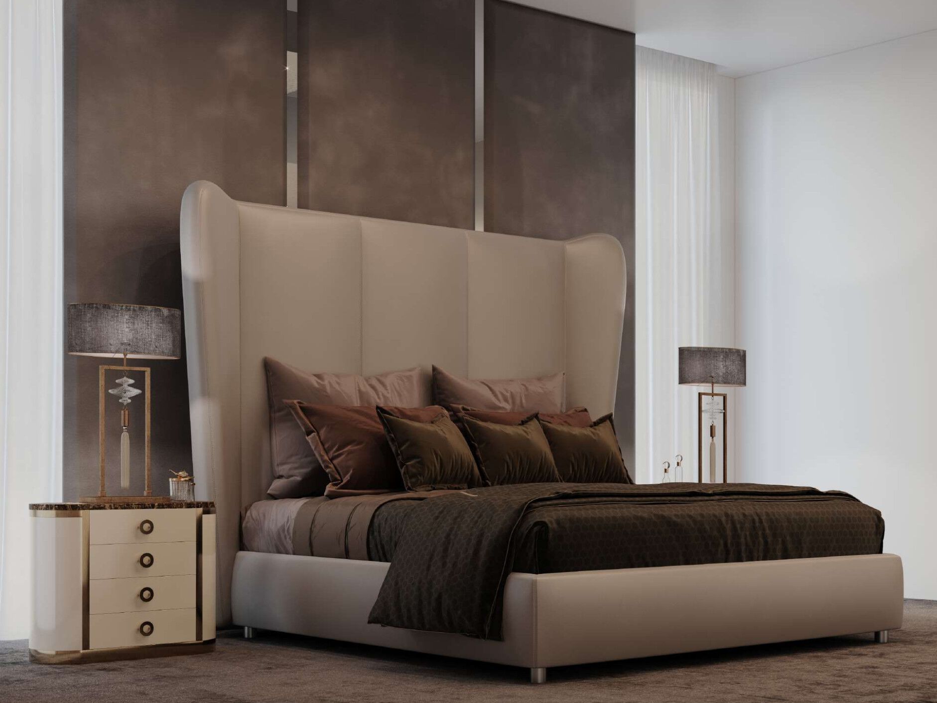 Деревянная двуспальная кровать с мягким изголовьем EUPHORIA EAR ARCH-00008775 - Вид №1