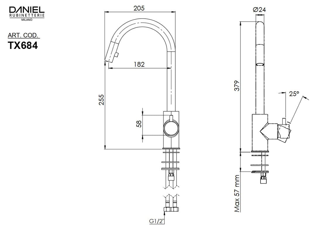 Однорычажный смеситель для кухни с поворотным изливом Daniel Rubinetterie дизайн ARCH-00045958 - Вид №2