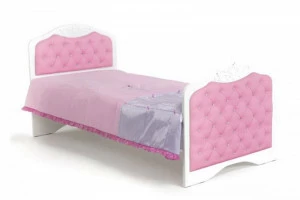 Кровать классика ABC-KING Princess №3 розовая кожа со стразами Сваровски (190*90) без ящика