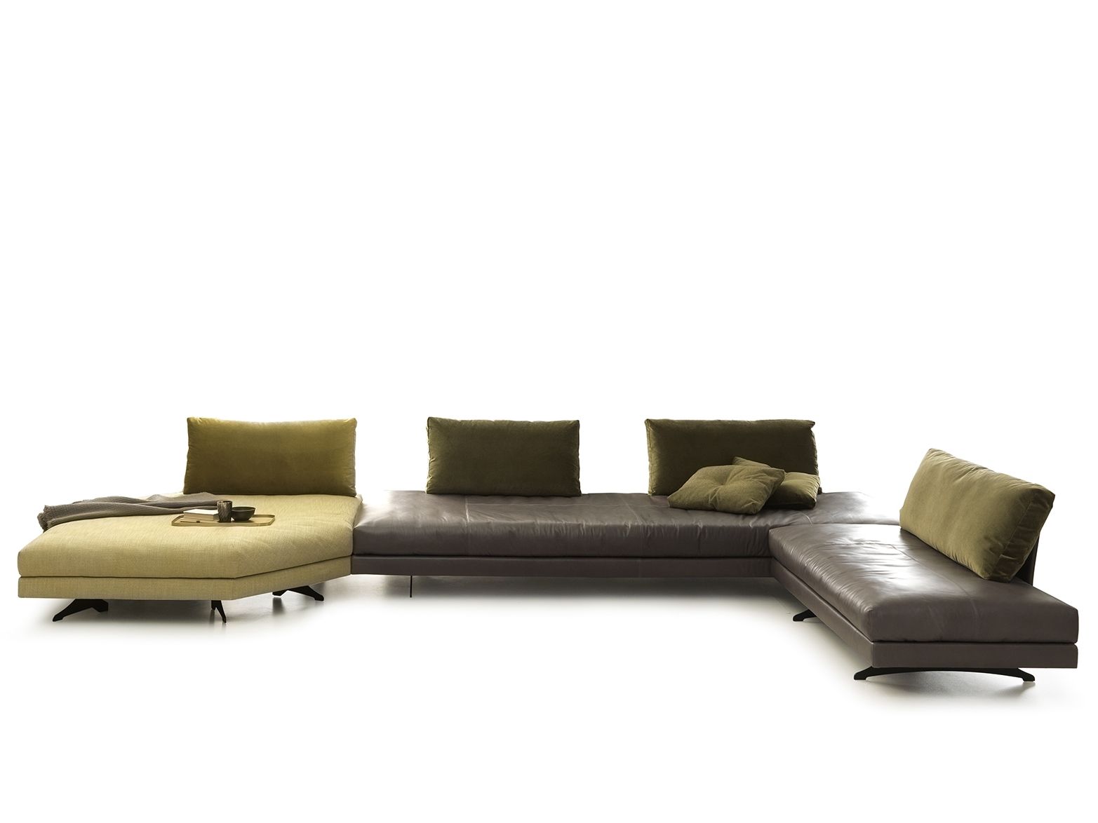 Угловой секционный диван из кожи и ткани VALENTINI камень ARCH-00108072 - Вид №1