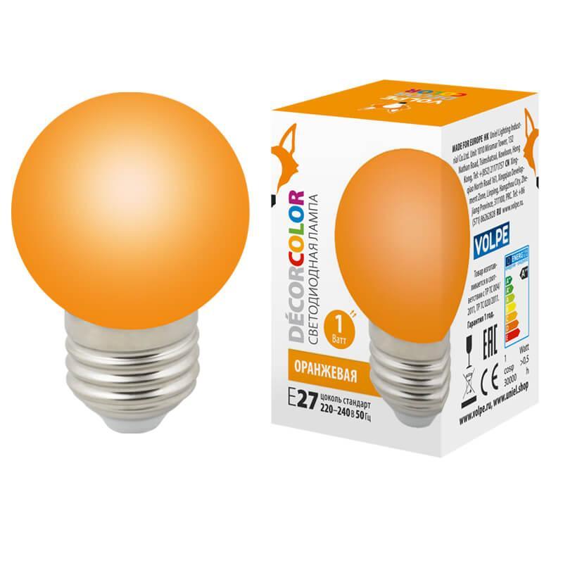 LED-G45-1W/ORANGE/E27/FR/С Лампа светодиодная E27 1W оранжевая UL-00005650 Volpe LED-G45