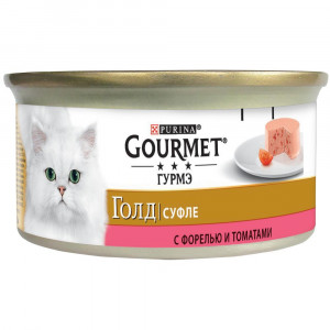 ПР0047569 Корм для кошек Голд Суфле с овощами, форелью и томатами, банка 85 г Gourmet