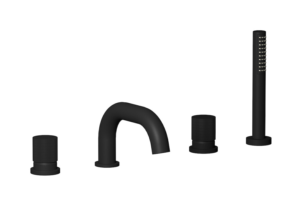 Смеситель на бортик ванной на 4 отверстий с дивертером и душевым гарнитуром. WE ARE IB ga396np Matt Black Gatsby