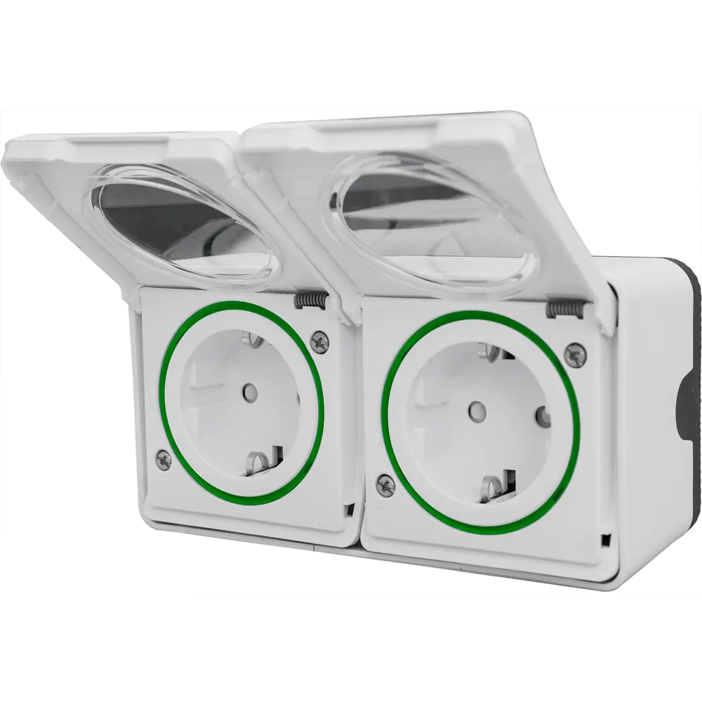 Розетка двойная накладная влагозащищённая Schneider Electric Mureva Styl с заземлением с крышкой и шторками IP55 белый STLM-2053286 - Вид №3