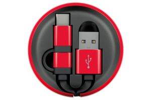 17456436 Кабель-рулетка MicroUSB+TypeC, USB2.0 алюминий цвет черный/красный, 0.9м, B210, 65579 Interstep
