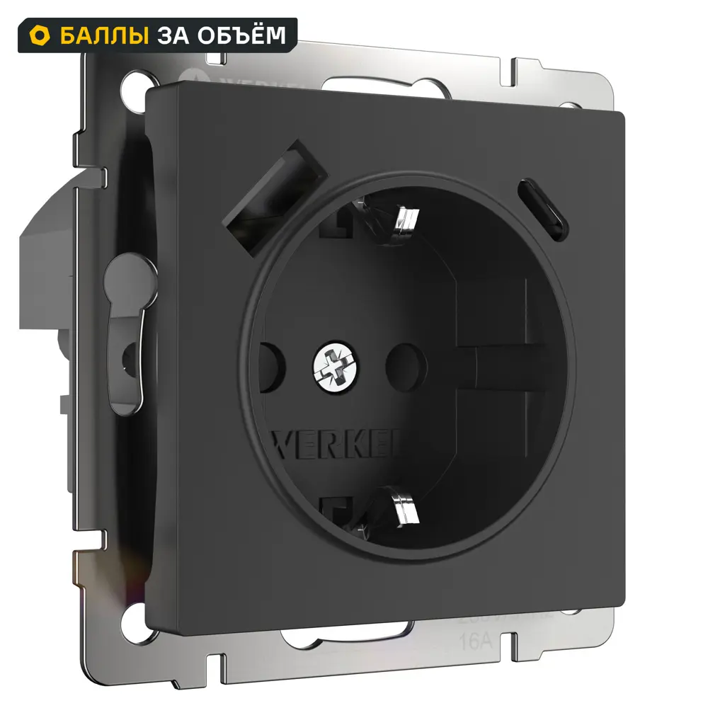 Розетка встраиваемая Werkel с заземлением разъем USB со шторками цвет черный Встраиваемые механизмы STLM-2008017