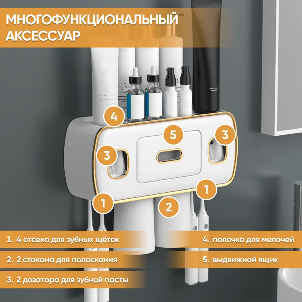 Держатель для зубных щеток Double-dispenser-2 на 4 зубных щеток