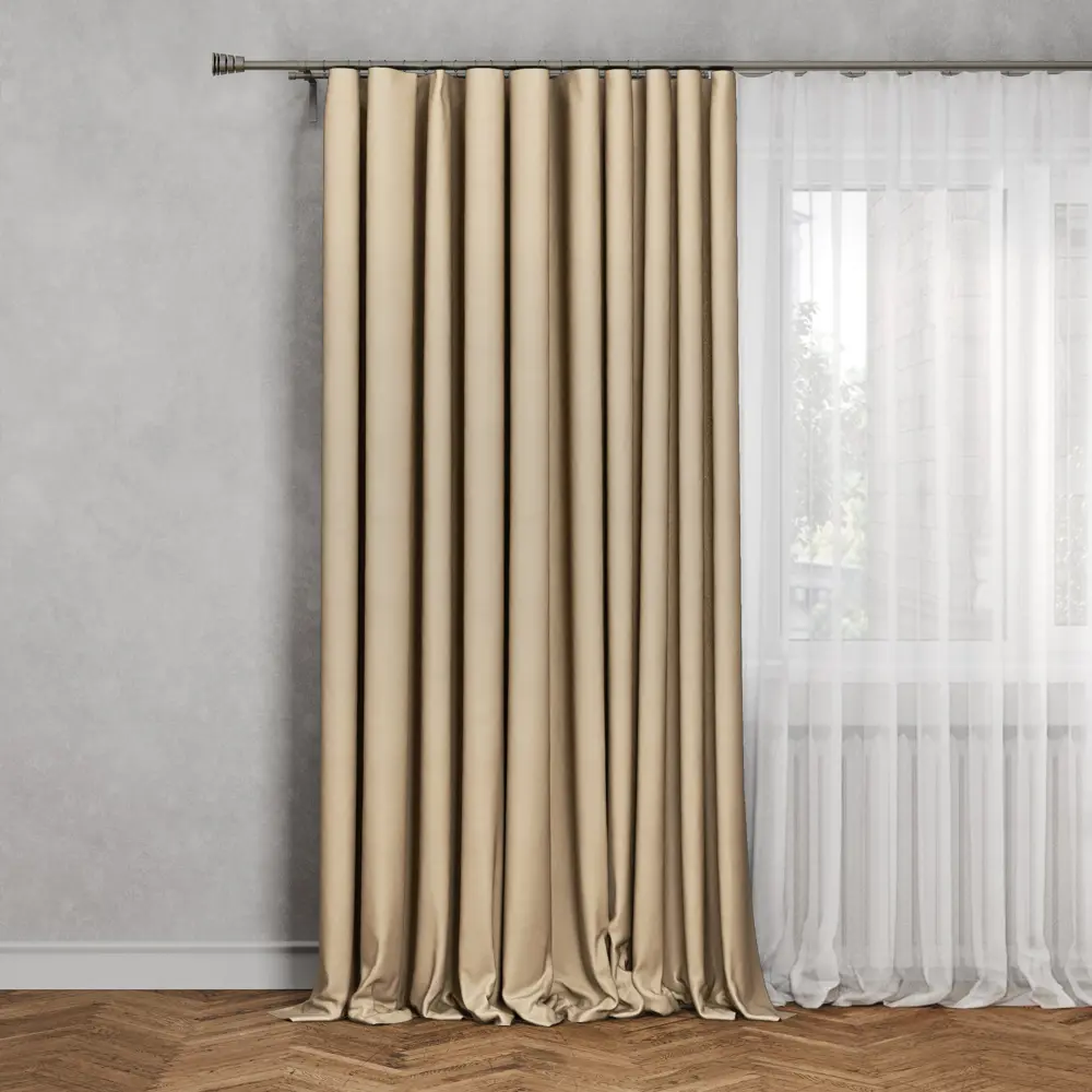 Штора Замша однотонная 160x260 цвет песочный лента AMORE MIO STLM-2007039