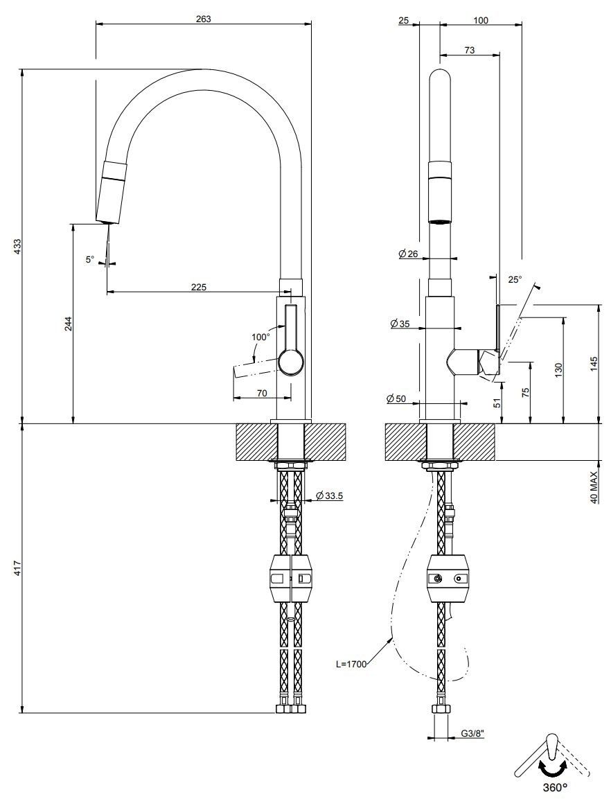 Смеситель для кухни из никеля с ручным душем Gessi ARCH-00102094 - Вид №1