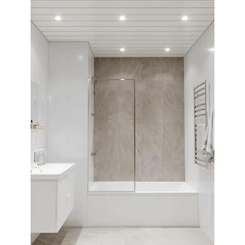 Комплект потолка для туалета 1.35x0.9 м цвет белый глянцевый/металлик БАРД STLM-2013623