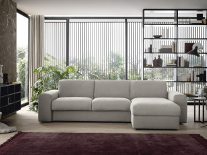 Двуспальный диван-кровать из ткани с полуостровом