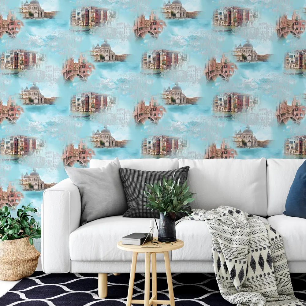 Обои виниловые WallDecor Венеция голубые 0.53 м 85000-62 WALL DECOR STLM-2160354 - Вид №2