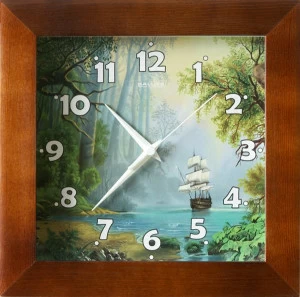 Часы настенные коричневые "Кораблик" "Салют" ДС-2АА28-448 САЛЮТ  00-3872876 Зеленый;коричневый