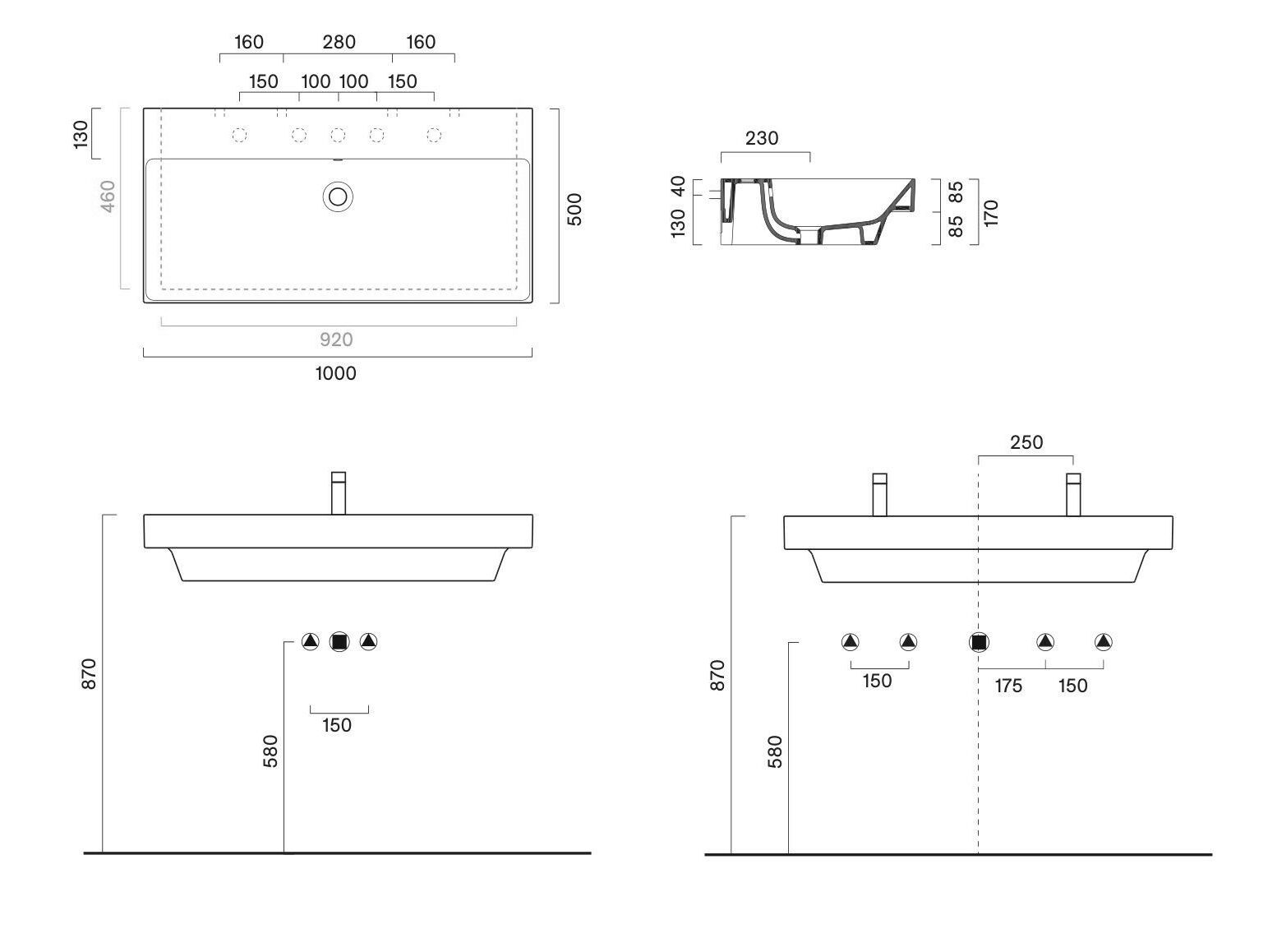 Прямоугольная раковина с одной столешницей CERAMICA CATALANO ноль ARCH-00018059 - Вид №1