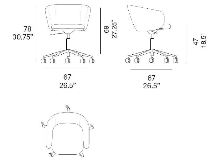 Тканевый поворотный стул с колесами EXPORMIM HUMA ARCH-00061737 - Вид №2