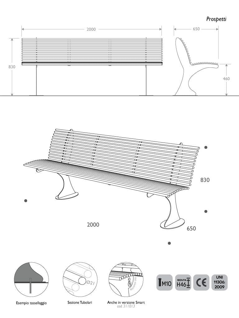 Стальная скамья со спинкой EUROCOMITALIA современная мебель ARCH-00088646 - Вид №7