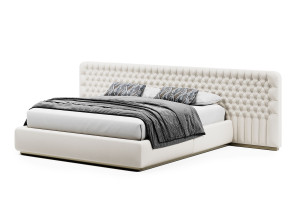 Кожаная двуспальная кровать с капитонным изголовьем