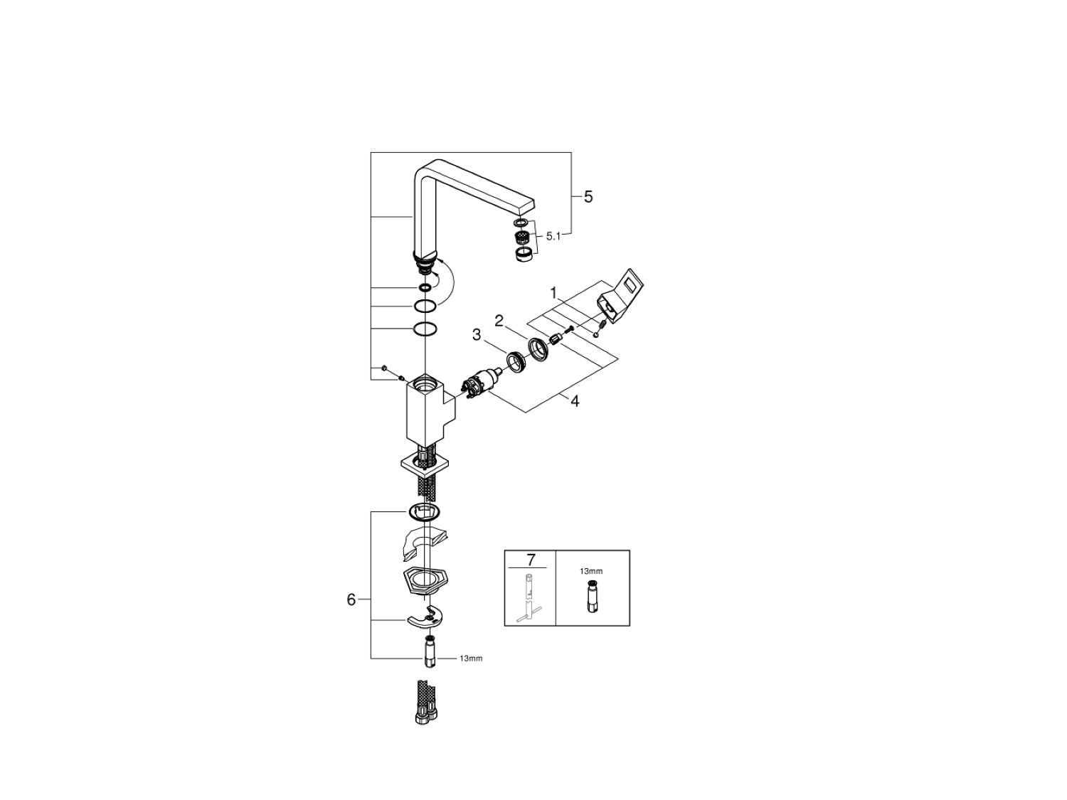 Смеситель для кухни с одним отверстием и поворотным изливом Grohe Eurocube ARCH-00034861 - Вид №4