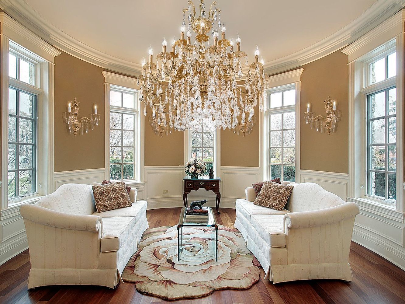 Золотая люстра с пескоструйной обработкой и кристаллами Schoeler Possoni Illuminazione ARCH-00137908 - Вид №1