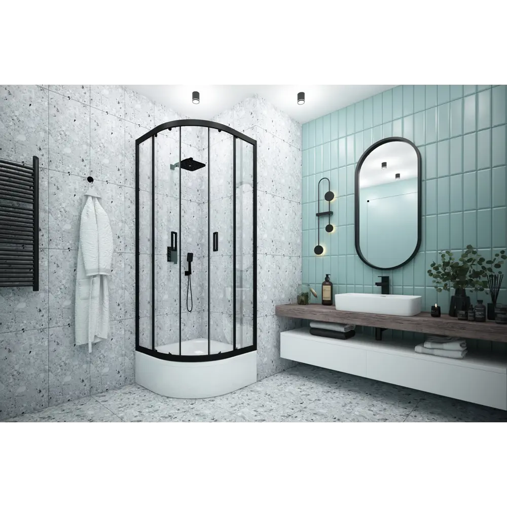 Душевая ширма Метакам Apart Black 1/4 круга 90x90x185см цвет профиля черный раздвижная стекло 4мм прозрачное 89361546 STLM-2132893 - Вид №12