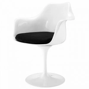 Стул с подлокотниками пластиковый белый с черной подушкой Eero Saarinen Style Tulip Armchair SOHO DESIGN ДИЗАЙНЕРСКИЕ, TULIP 131552 Белый