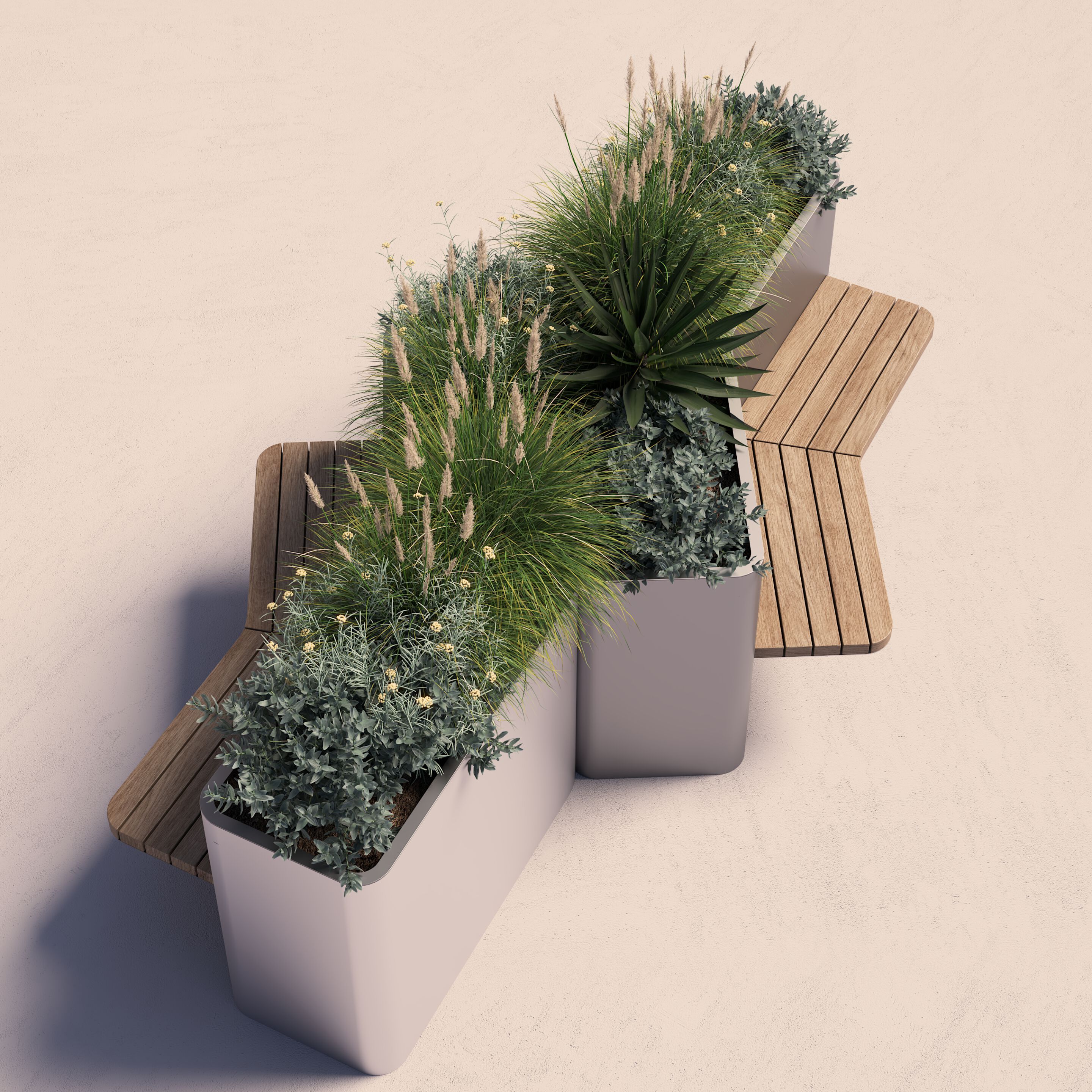 Модульная скамейка из стали и дерева со встроенным плантатором CITYSì COMMA ARCH-00064282 - Вид №1