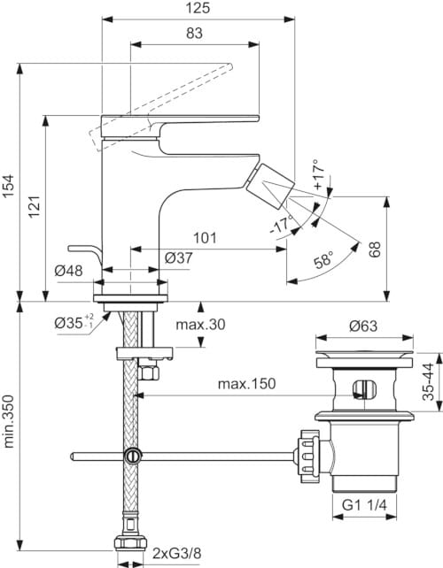 Однорычажный смеситель для биде с автоматическим сливом Ideal Standard CERAFINE O ARCH-00096482 - Вид №1