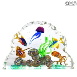 4812 ORIGINALMURANOGLASS Скульптура Аквариум с тропическими рыбками - муранское стекло OMG 22 см