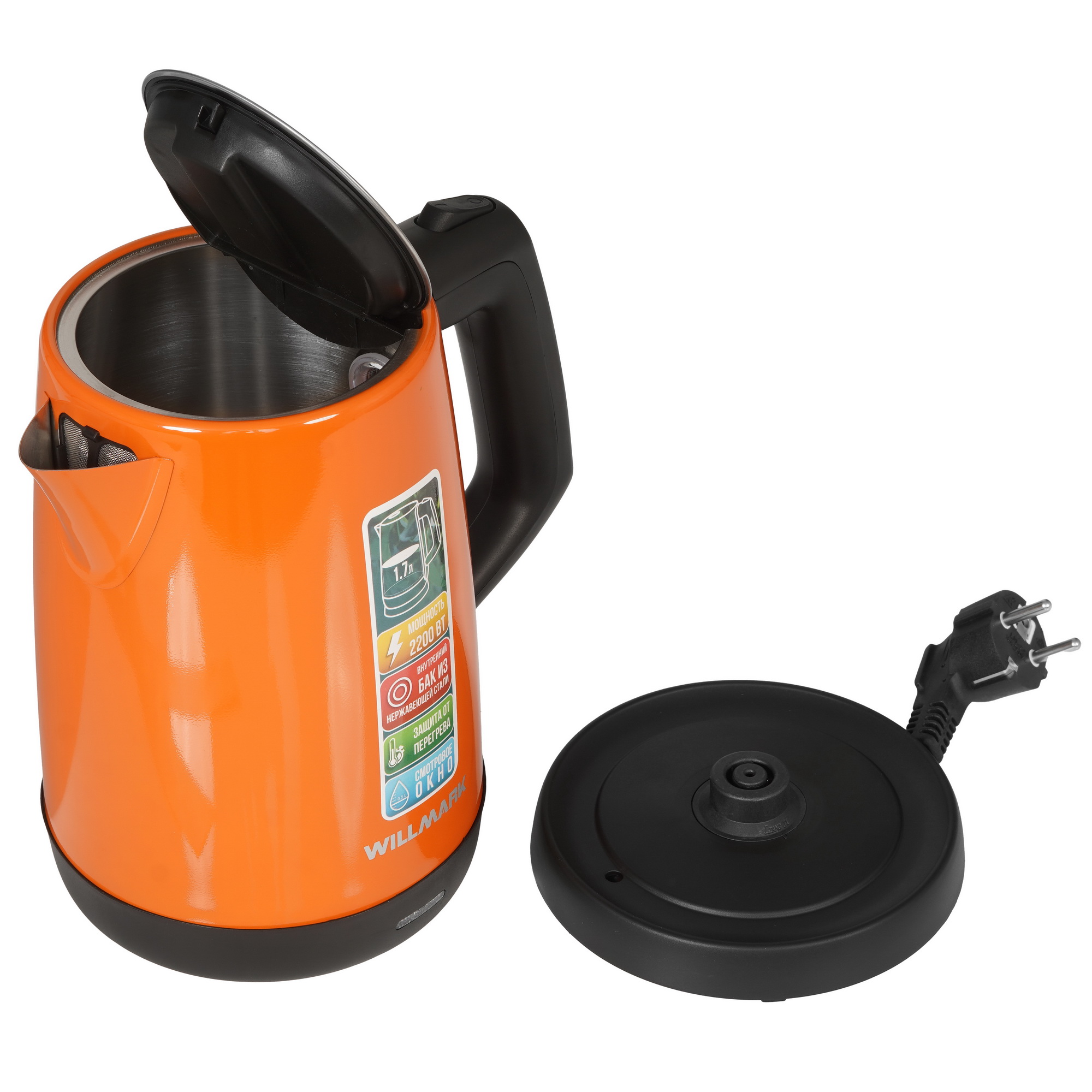 9908683 Электрочайник WILLMARK WEK-1758S оранжевый STDN-0119489 - Вид №3