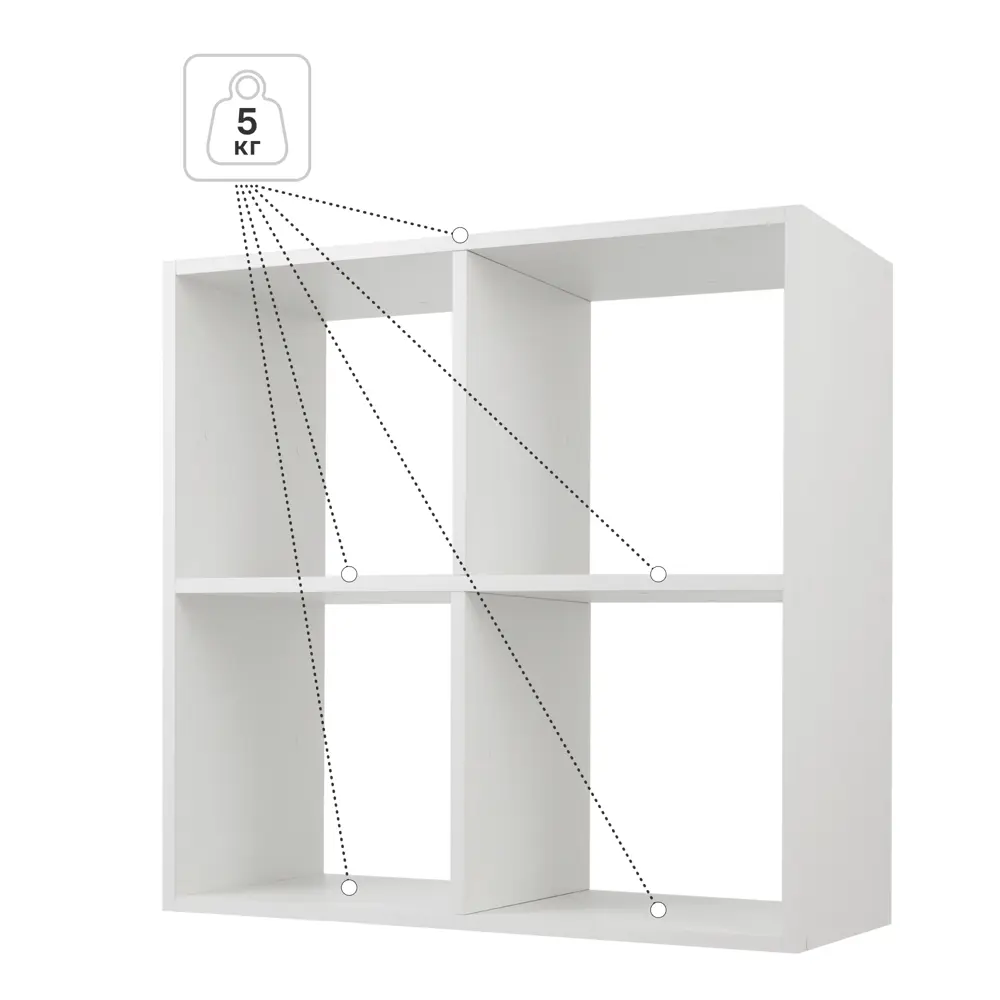 Стеллаж KONSENSA Руан 4 секции 70x70x31.7 см ЛДСП цвет белый STLM-2067497 - Вид №2