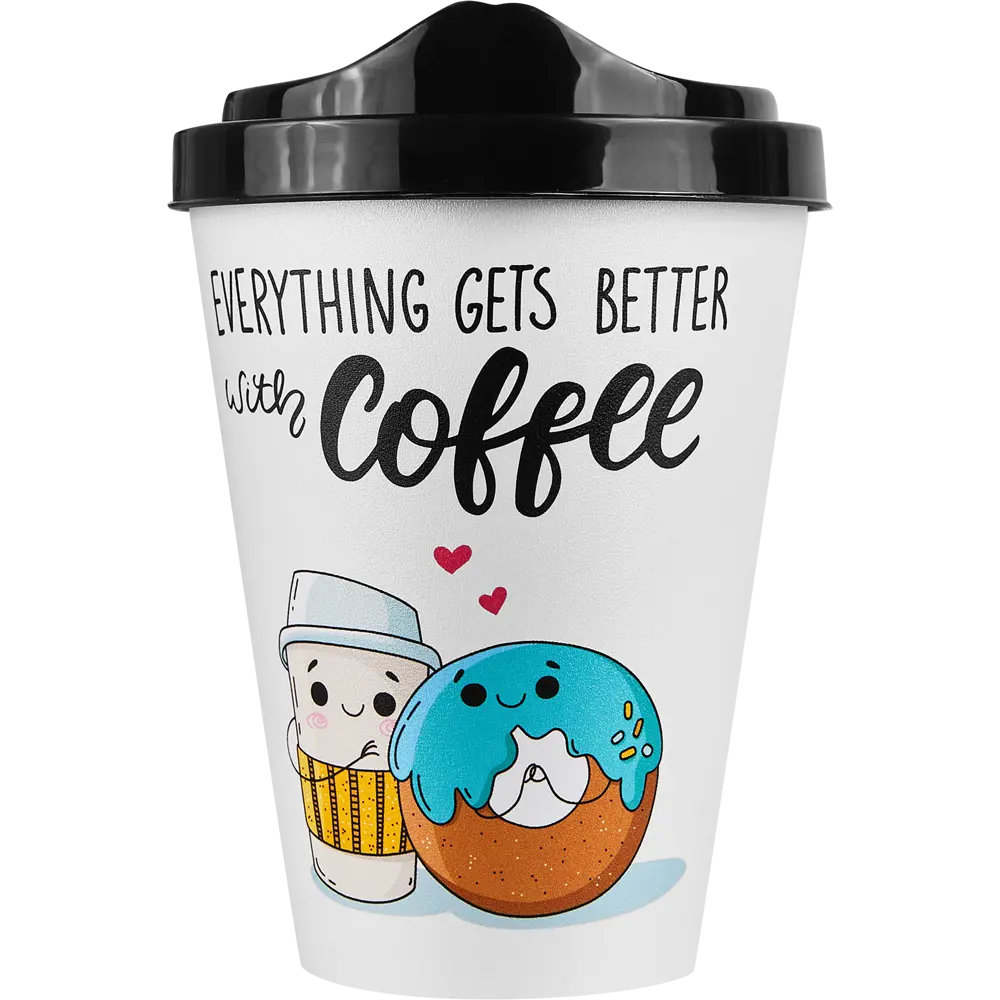 Стакан с крышкой Delinia Everything Gets Better With Coffee 420 мл пластик цвет белый