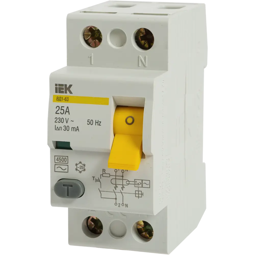 УЗО IEK ВД1-63 2P 25 A 30 мА 4.5 кА AС STLM-2182170 - Вид №1
