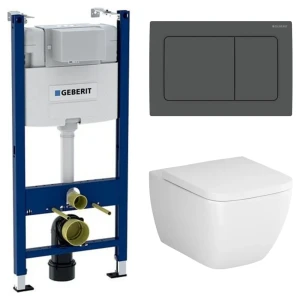 Комплект инсталляции Geberit Alpha с безободковым унитазом AM.PM Gem клавиша Geberit Alpha черная 89445363 STLM-2207207