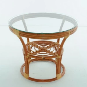 Кофейный столик круглый со стеклянной столешницей 58х70 см коньяк Calamus Rotan VINOTTI  00-3885269 Коричневый