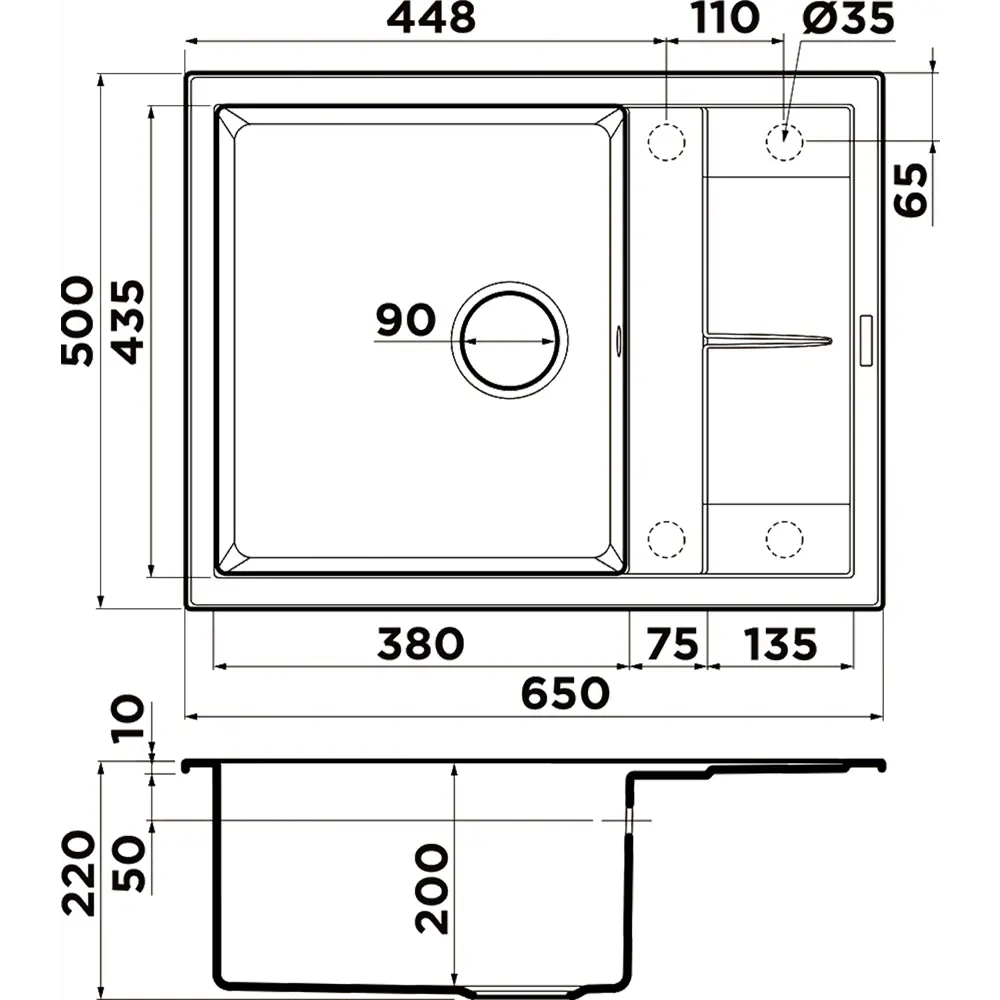 Кухонная мойка OMOIKIRI Sumi 65-BL 65x50см искусственный гранит/черный