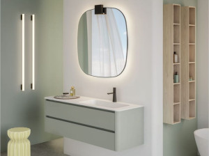 HPL одиночный подвесной умывальник с зеркалом