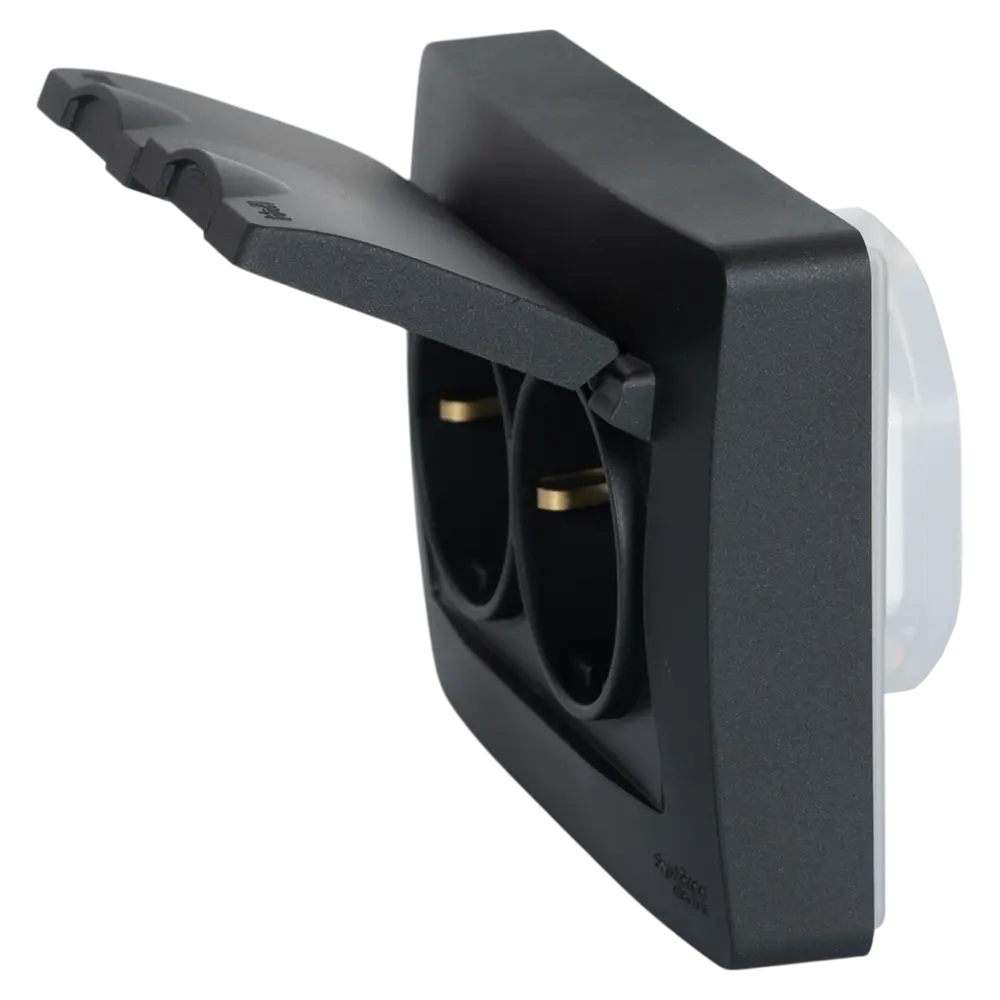 Розетка двойная встраиваемая Systeme Electric Blanca с заземлением IP44 цвет антрацит STLM-2090250 - Вид №3