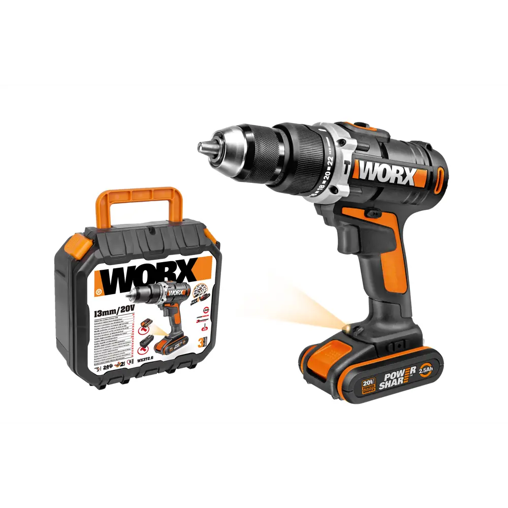 Дрель-шуруповерт аккумуляторная Worx WX372.6, 20 В Li-ion 2.5 Ач STLM-2208550 - Вид №2
