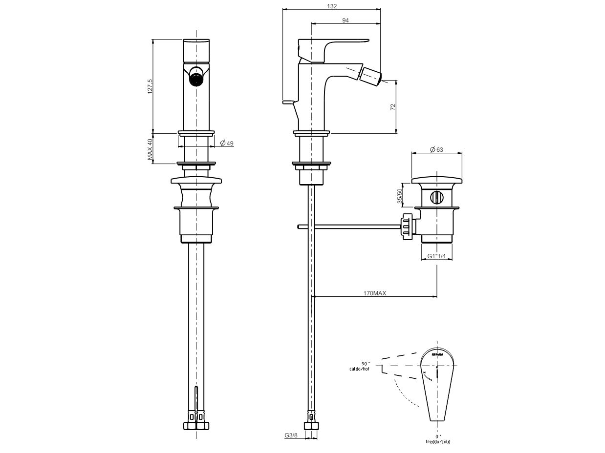 Однорычажный смеситель для биде с ограничителем расхода Rubinetterie Frattini Lea ARCH-00107186 - Вид №10