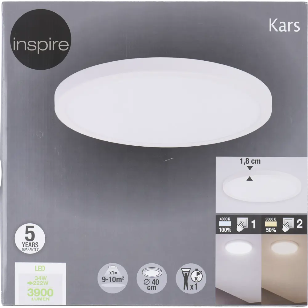 Панель светодиодная Kars 34 Вт 400 мм IP20 INSPIRE STLM-2202017 - Вид №3