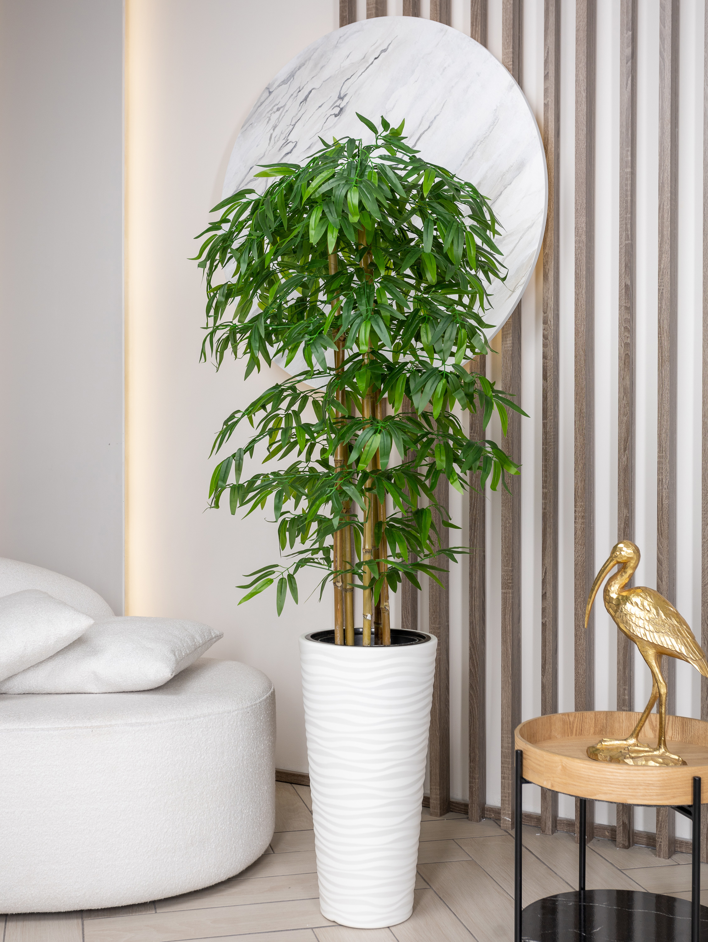 90914194 Искусственное растение бамбук в белом кашпо 120 см STLM-0421138 ТРОПИКАНА МАМА