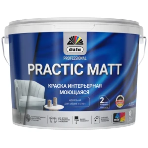 Краска для стен и потолков Dufa Prof Practic Matt моющаяся матовая цвет белый база А 9 л