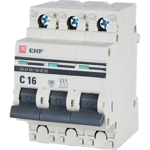 Автоматический выключатель EKF ВА47-63 3P C16 А 4.5 кА 82421300 STLM-2189399