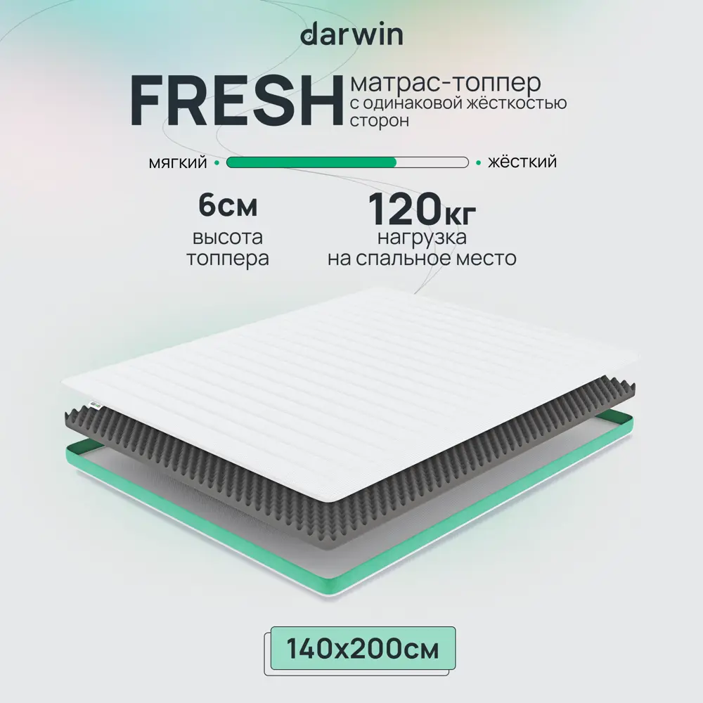 Топпер Darwin Fresh 140x200 см беспружинный, двуспальный, ортопедический