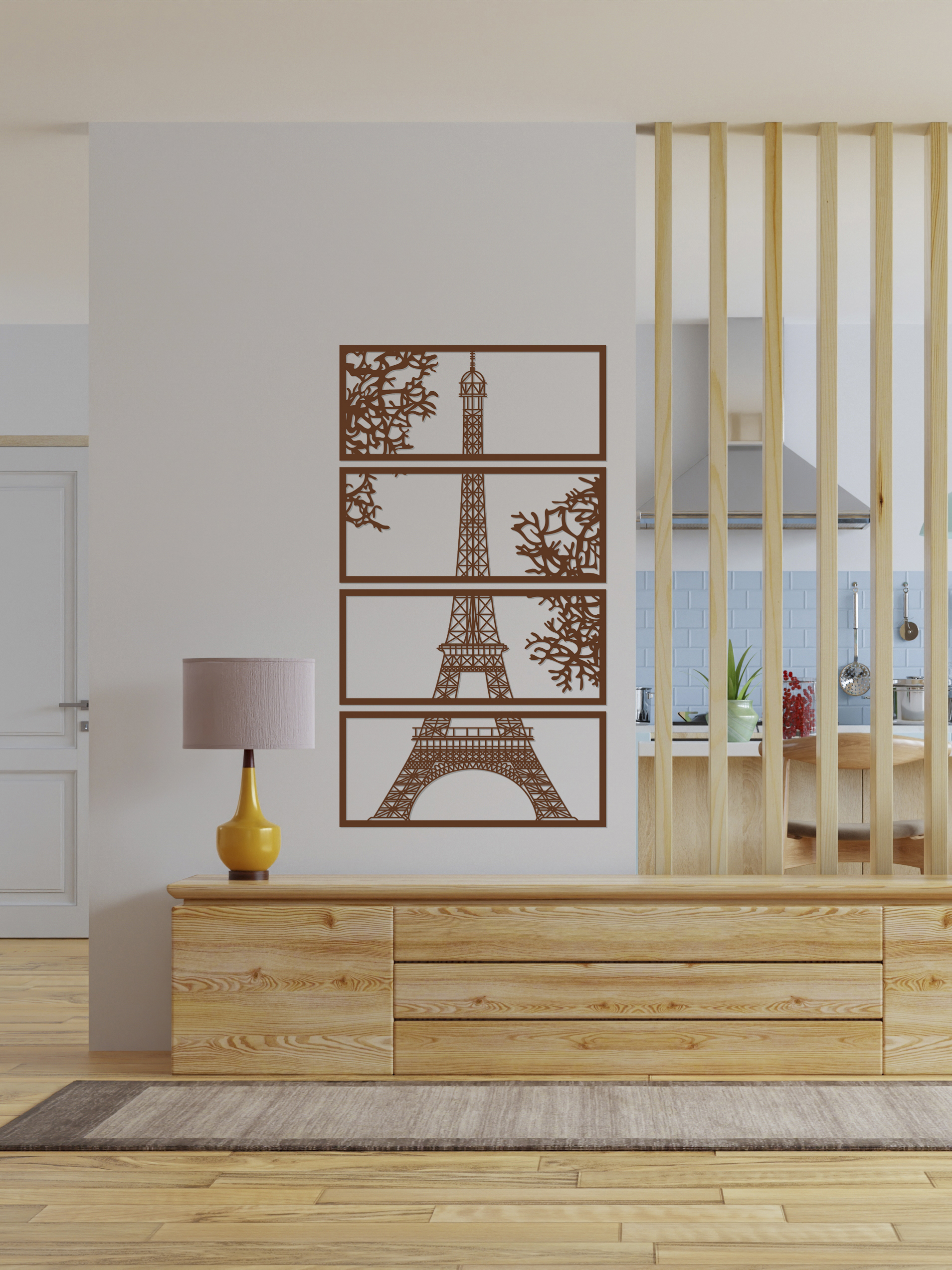 91011972 Декоративное деревянное панно большое "Париж" цвет коричневый STLM-0439698 ARTCORE