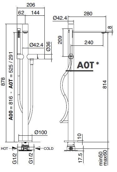 Смеситель для ванны из нержавеющей стали с ручным душем Zazzeri Q316 ARCH-00032866 - Вид №3
