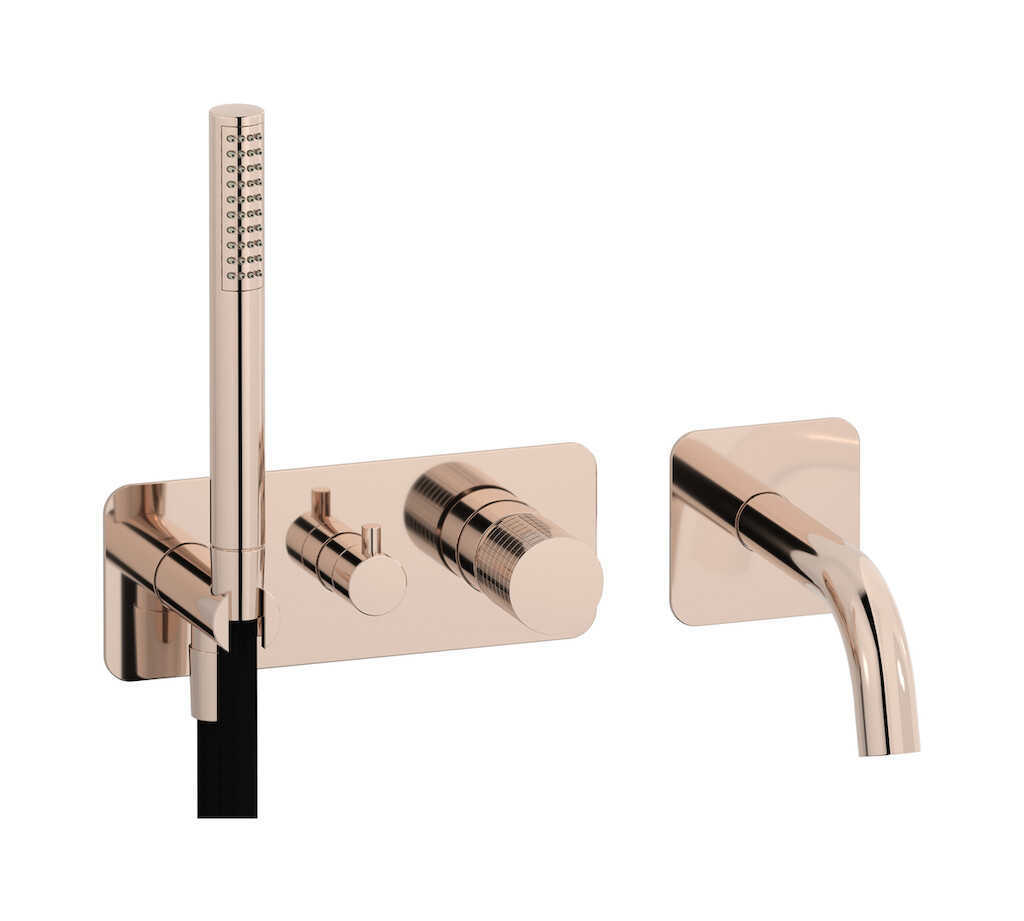 Настенный смеситель для ванной на дивертером и душевым гарнитуром. WE ARE IB ga398rs Rose Gold Gatsby